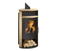 Poêle à bois Justus Island Aqua 2.0 | 10 kW hydro Acier noir, revêtement en pierre sable