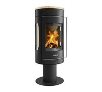 Poêle à bois Justus Meva 5,5 kW Acier noir, dessus pierre sable, porte en fonte