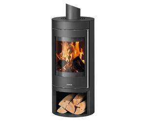 Poêle à bois Justus Mino 2.0 | 5,5 kW Acier noir, dessus acier noir, porte en fonte, Sans buse de raccordement (standard)