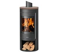 Poêle à bois Justus Mino 2.0 | 5,5 kW Acier noir, dessus céramique Grappa, Sans buse de raccordement (standard)
