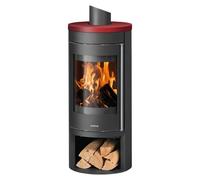 Poêle à bois Justus Mino 2.0 | 5,5 kW Acier noir, dessus céramique rouge bordeaux, Sans buse de raccordement (standard)