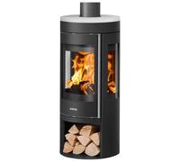 Poêle à bois Justus Mino Trios 2.0 | 5,5 kW Acier noir, dessus céramique blanc soyeux, Sans buse de raccordement (standard)