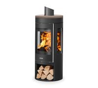 Poêle à bois Justus Mino Trios 2.0 | 5,5 kW Acier noir, dessus céramique Grappa, Sans buse de raccordement (standard)