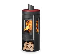 Poêle à bois Justus Mino Trios 2.0 | 5,5 kW Acier noir, dessus céramique rouge bordeaux, Sans buse de raccordement (standard)