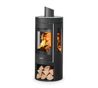 Poêle à bois Justus Mino Trios 2.0 | 5,5 kW Acier noir, dessus verre, Sans buse de raccordement (standard)