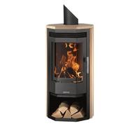 Poêle à bois Justus Usedom 5 | 5,5 kW Acier noir, dessus et côtés pierre sable, Sans buse de raccordement (standard)