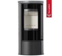 Poêle à bois Kratki Erik 5,5 kW avec plaque supérieure en céramique Revêtement du poêle blanc - Sans porte à rappel automatique, Grau Satin