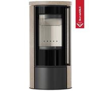 Poêle à bois Kratki Erik 5,5 kW avec plaque supérieure en céramique Revêtement du poêle blanc - Sans porte à rappel automatique, Gold Satin