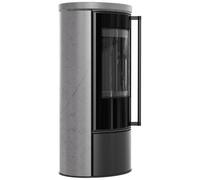 Poêle à bois Kratki Erik 5,5 kW avec plaque supérieure en céramique Revêtement du poêle noir - Avec porte à fermeture automatique, Grau Satin