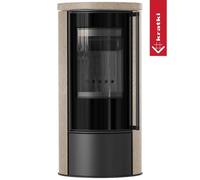 Poêle à bois Kratki Erik 5,5 kW avec plaque supérieure en céramique Revêtement du poêle noir - Sans porte à rappel automatique, Gold Satin
