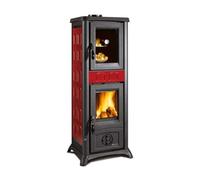 Poêle à bois La Nordica Gemma Forno.165 Ceramica 7,3 kW avec compartiment de cuisson Majolique Elegance bordeaux