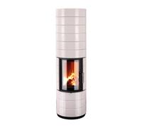 Poêle à bois Leda Colona 1,7 kW Accumulateur de chaleur Porte ronde, revêtement blanc émaillé, Sortie de fumée au dessus