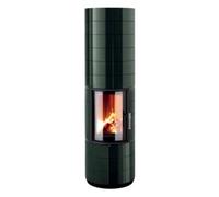 Poêle à bois Leda Colona 1,7 kW Accumulateur de chaleur Tür rund, Verkleidung dunkelgrün emailliert inkl. LT3 WiFi, Sortie de fumée à l'arrière