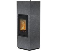 Poêle à bois Lotus Beto 700M 6 kW stéatite Charnières de porte à gauche, Noir, Acier blanc
