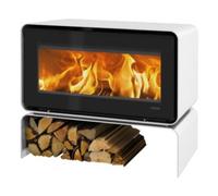 Poêle à bois Lotus Living 7 kW avec compartiment en bois Base, Raccordement du tuyau de fumée à l'arrière, Alpina White