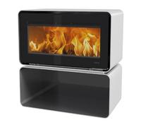 Poêle à bois Lotus Living 7 kW avec compartiment en bois Cube, Raccordement du tuyau de fumée à l'arrière, Alpina White
