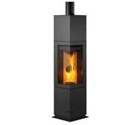 Poêle à bois Max Blank Munich 10 kW Acier anthracite, raccordement conduit de fumée en haut sans orientable