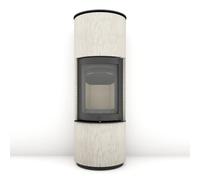 Poêle à bois Max Blank Nimes L 5,1 kW Corps en pierre sculptée crème, raccord de conduit de fumée arrière