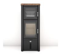 Poêle à bois Max Blank Odin BF 7,5 kW Compartiment de cuisson Habillages latéraux et couvercle en ardoise couleur d´automne, raccord fumée dessus
