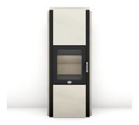 Poêle à bois Max Blank Stratos M 6,5 kW Accumulateur de chaleur Bardage pierre naturelle crème lisse (sortie de fumée à l'arrière)