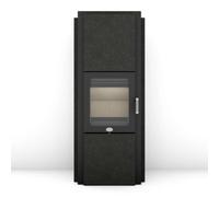 Poêle à bois Max Blank Stratos M 6,5 kW Accumulateur de chaleur Habillage pierre naturelle structure cuir brossé noir (sortie de fumée à l'arrière)