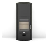 Poêle à bois Max Blank Toulouse SP 6,5 kW Accumulateur de chaleur Panneaux latéraux et couvercle en pierre naturelle lisse noire, raccord de conduit de fumée à l'arrière