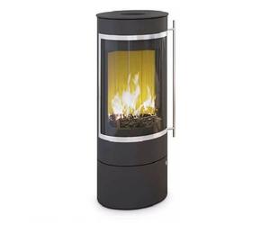Poêle à bois Olsberg Pular Compact 5 kW étanche Corps noir, cadre décoratif chromé