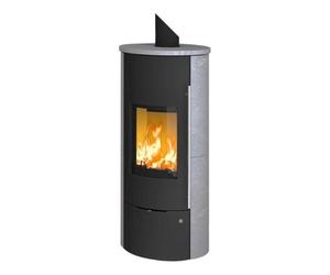 Poêle à bois Olsberg Tolima Aqua Compact 10 kW hydro étanche Corps noir, revêtement en pierre naturelle serpentine