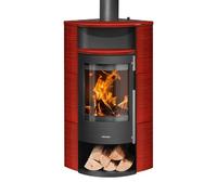 Poêle à bois Oranier Polar Neo Eck 6,5 kW Acier noir, revêtement en céramique rouge paprika