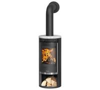 Poêle à bois Oranier Rota 2.0 | 5,5 kW Acier noir, dessus céramique blanc soyeux