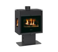 Poele a bois PRITY PM3L E 11 kW panoramique acier - rendement 80 4 buches 55 cm