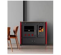 Poele a bois PROMETEY Practik Lux Eco Bordo Keramik Left 9 4 kW avec four sortie 130 mm