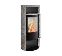 Poêle à bois Spartherm Sino L 5,9 kW étanche, façade en acier noir, revêtement en pierre ollaire