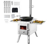 VEVOR Poêle à bois, 218,4 cm, poêle de tente de camping en acier inoxydable portable avec 8 tuyaux de cheminée et gants, poêle de tente chaude pour cuisine et chauffage en plein air