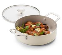 Poêle à braiser KitchenAid en aluminium avec revêtement céramique antiadhésive, couvercle en verre et poignée auxiliaire