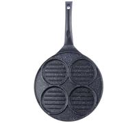 Poêle à burgers et à œufs - Grande - 4 compartiments - Revêtement en granit - 26,5 cm - Aluminium - Compatible avec les plaques de cuisson à gaz et à induction - Noir