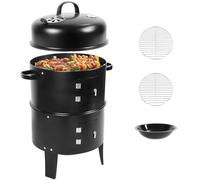 Poêle à charbon de bois 16 pouces, barbecue vertical robuste 3 en 1 avec thermomètre intégré, système ventilation réglable, gril fumoir extérieur polyvalent pour le camping sur la Noir