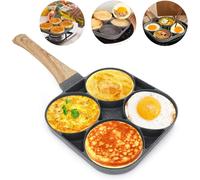 Poêle à crêpes à 4 compartiments - Poêle à œufs au plat - Poêle à omelettes - Idéale pour préparer le petit-déjeuner - Revêtement antiadhésif - 18 x 18 cm - Noire