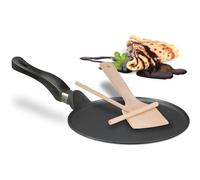Poêle À Crêpes Avec Râteau & Spatule, Pour Plaque À Induction, Aluminium, Crêpière, Diamètre De 25 Cm, Noir
