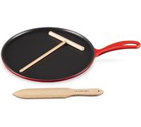Poêle à crêpes en fonte, avec couvercle en bois, diamètre 27 cm, forme ronde, compatible avec tous les types de plaques de cuisson, y compris l'induction, couleur cerise, référence : 20136270600460