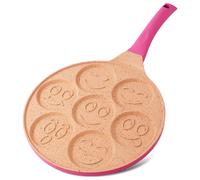 Poêle à crêpes Joejis avec 7 cavités en forme de smileys - 26,5 cm Antiadhésive Aluminium moulé léger - Induction - Amusante pour les enfants - Poêle à crêpes polyvalente Œuf au plat Rose