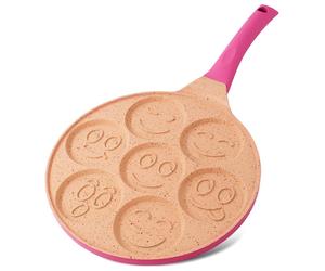 Poêle à crêpes Joejis avec 7 cavités en forme de smileys - 26,5 cm Antiadhésive Aluminium moulé léger - Induction - Amusante pour les enfants - Poêle à crêpes polyvalente Œuf au plat Rose