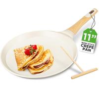 Poêle à crêpes NutriChef, 28 cm, blanche – Antiadhésive et revêtue de marbre, avec spatule en bois, compatible avec les plaques à induction et lavable au lave-vaisselle. Idéale pour les crêpes, les do