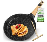 Poêle à crêpes NutriChef 28 cm noir – revêtement antiadhésif et marbré Avec spatule en bois, compatible avec l'induction et lavable au lave-vaisselle