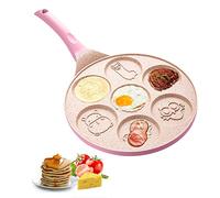 Poêle à crêpes, œufs au plat, burger avec poignée, 7 œufs, pancake, poêle à frire antiadhésive, 7 trous, poêle à crêpes pour petit-déjeuner, œufs, ustensiles de cuisine, hamburger, poêle à œil (rose)