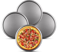 Poêle à fond bombé 32 cm, 4 pièces, plaque de cuisson en acier au carbone embouti à froid, plaque de cuisson avec revêtement antiadhésif pour pizzas, tartes flambées et gâteaux.