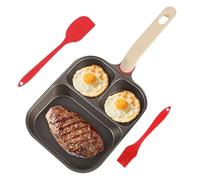 Poêle à frire à œufs, poêle à omelette 3 tasses avec grattoir et brosse à huile, poignée ergonomique, cuiseur de petit-déjeuner pour chef à la maison, préparation des repas du matin, omelette, crêpes