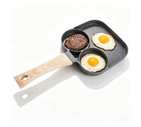 Poêle à Frire à œufs, Poêle à œufs Frits Antiadhésive 3 Sections Poêle à Griller Carrée Poêle à œufs Et Bacon Poêle à Frire Divisée Avec Manche En Bois Pour Cuisinière à Gaz Induction