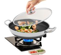Poêle à frire, acier inoxydable 410, convient pour 3-4 personnes, compatible avec les cuisinières à gaz et à induction, revêtement antiadhésif, couvercle en verre trempé
