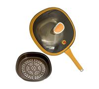 Poêle à frire anti-adhésive avec couvercle - Poignée ergonomique - 30,5 cm - Pour four, cuisine, intérieur, extérieur, camping